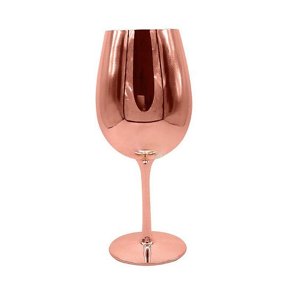 Taça de Vidro Cristal Sublimática Cromada Rosê Gold Para Vinho 580ml (Linha Elegance) (2702) - 01 Unidade