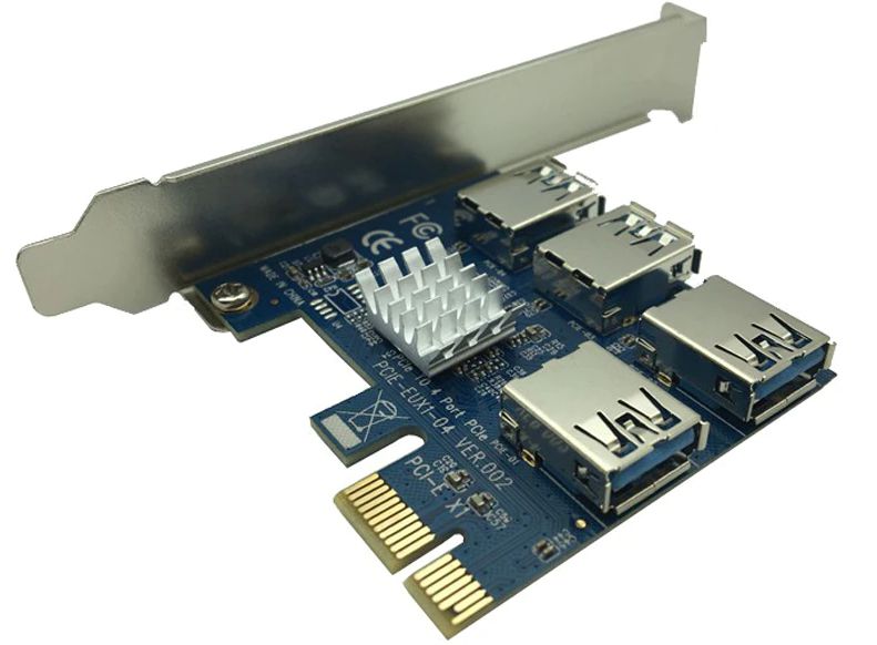 Multiplicador PCI-E 4 portas USB - Conversor Pcie para Mineração - 01 Unidade