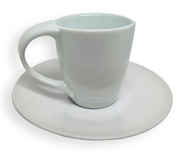 Kit Xícara de Café Cerâmica Mod Lynmouth Branca 88ml Resinada para Sublimação com Pires (ShopVirtua3000®) (001975) - 01 Unidade