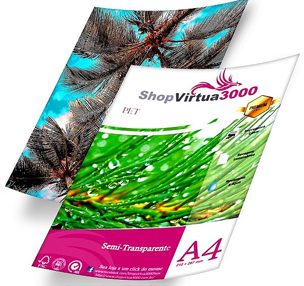 Adesivo Semi Transparente Vinil PET A4 (Laser) - 50 Folhas