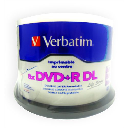 DVD+R Dual Layer Verbatim 8X 8.5GB Dual Layer Printable - 50 Unidades (Pino Lacrado)