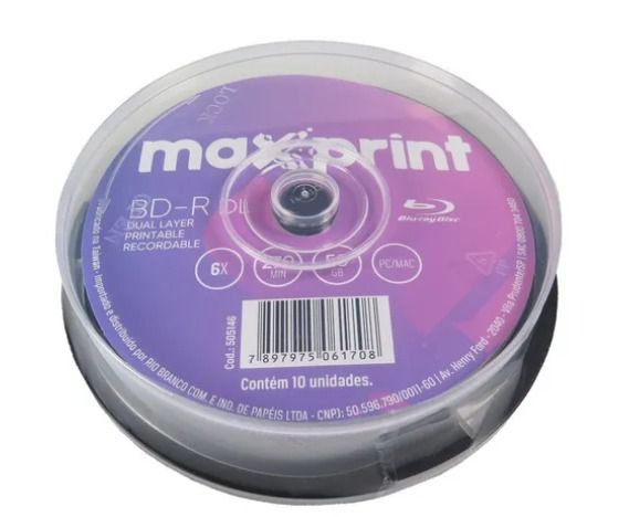 Maxprint Blu-ray 50gb 1 a 1.6x Printable Lacrado BD-R - 10 unidades
