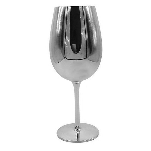 Taça de Vidro Cristal Sublimática Cromada Prata Para Vinho 580ml (Linha Elegance) (2703) - 01 Unidade