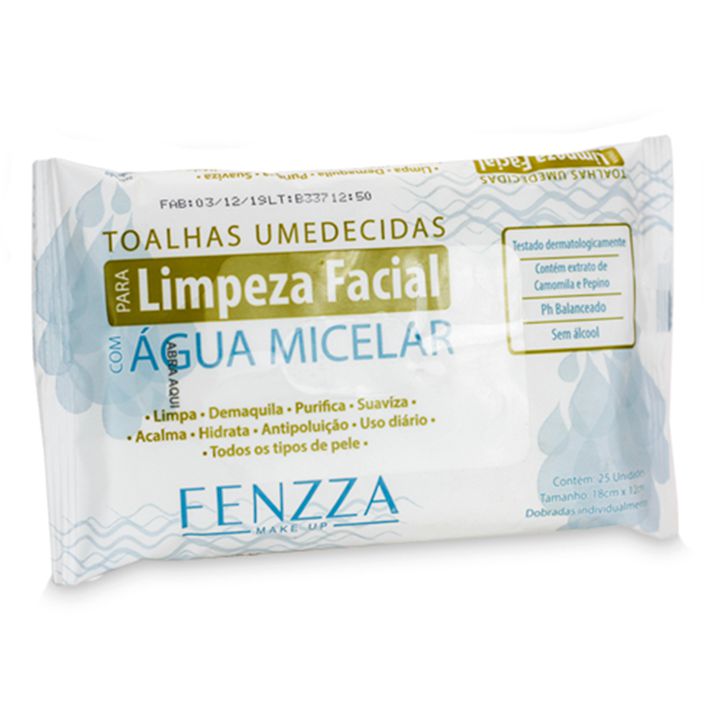 Fenzza - Toalhas Umedecidas para Limpeza Facial com Água Micelar  FZ51006 - 12 Unidades