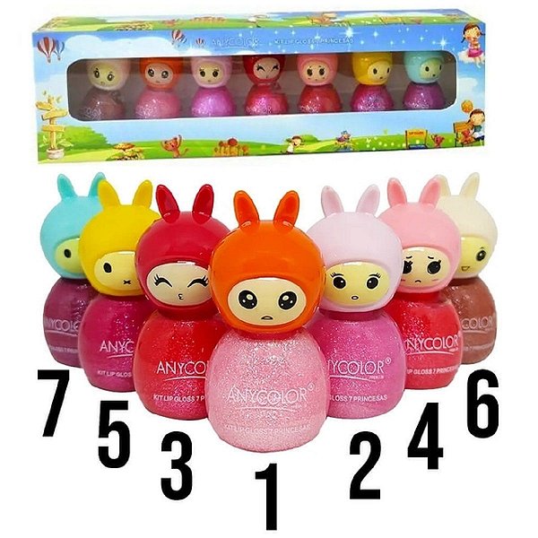 Any Color - Lip Gloss Princesas 1410 - Box C/ 7 Unid