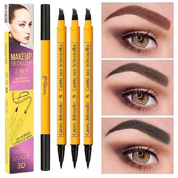 Febella - Caneta 2 em 1 Para de Olhos e Sobrancelhas - 12 Unid