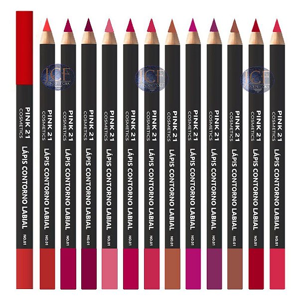 Pink 21 - Lápis de Contorno Labial 12 Cores CS3585 - 12 Unid