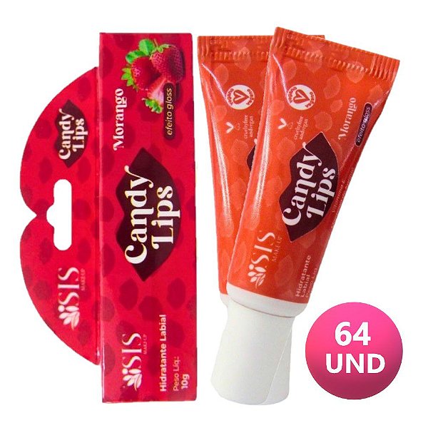 Isis  - Hidratante Labial Candy Balm Lips Morango - 64 Unid