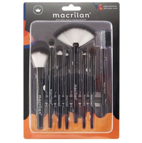 Macrilan - Kit com 8 Pincéis para Maquiagem KP3-1A Preto