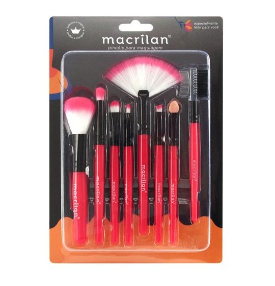 Macrilan - Kit com 8 Pincéis para Maquiagem KP3-1A Rosa