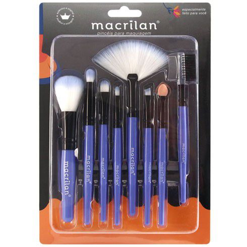 Macrilan - Kit com 8 Pincéis para Maquiagem KP3-1A Azul