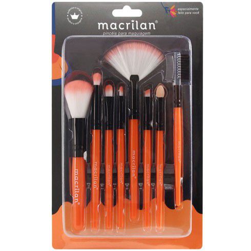 Macrilan - Kit com 8 Pincéis para Maquiagem KP3-1A Laranja