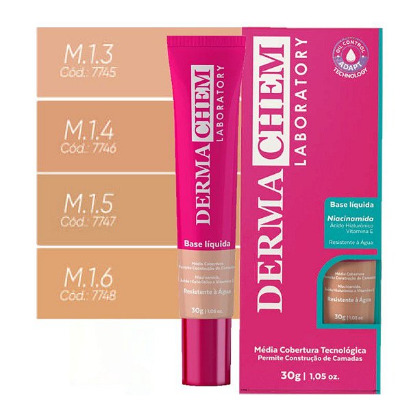 Dermachem - Base Resistente água Tons Médios -  Kit C/12 UND