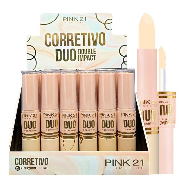 Pink 21 - Corretivo Duo Double Impact CS2367 - Kit C/24 Und