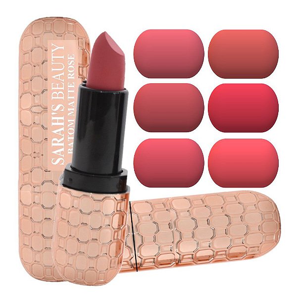 Sarahs Beauty - Batom Matte de Luxo Rose S8162 - 06 Unid