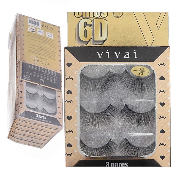 Vivai - Cilios Posticos 6D Fios Naturais 3 Pares 4017 - 12Un