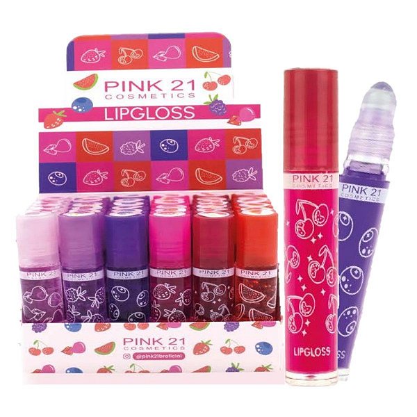 Pink 21 - Lip Gloss Frutas 6 Cores - 36 Und
