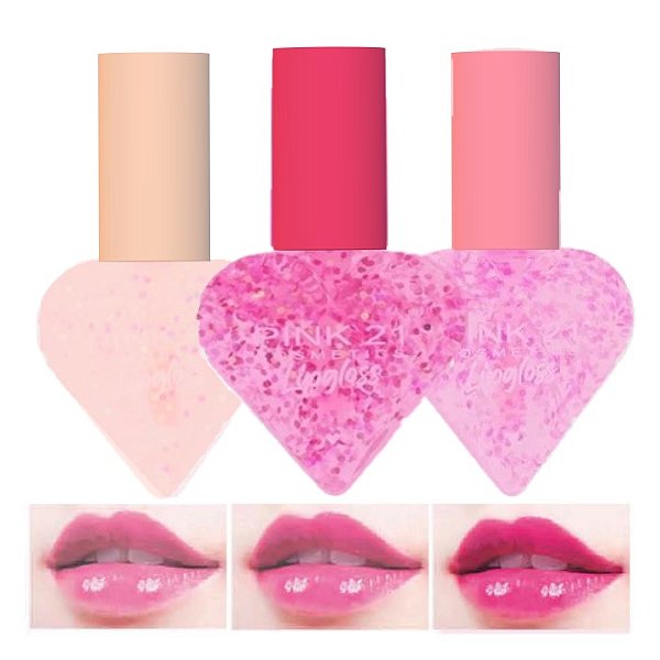 Pink 21 - Lip Gloss Glitter e Magic Coração CS3947 - 06 Und