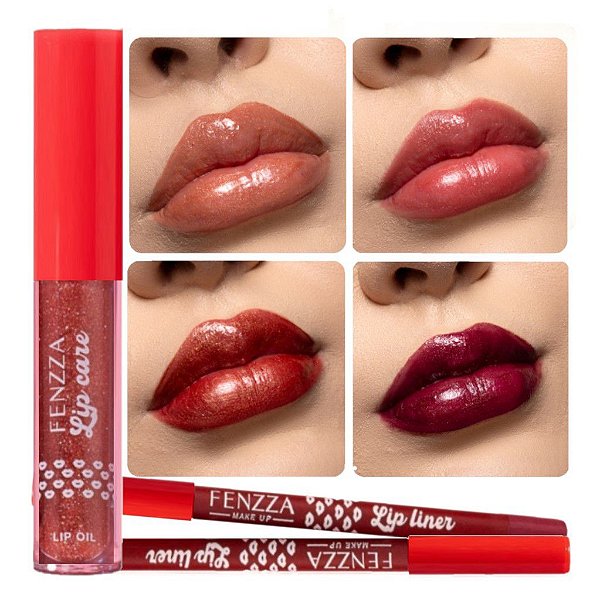 Fenzza - Kit Lip Oil + Contorno Labial 4 Cores FZ22023 - 4 Kits