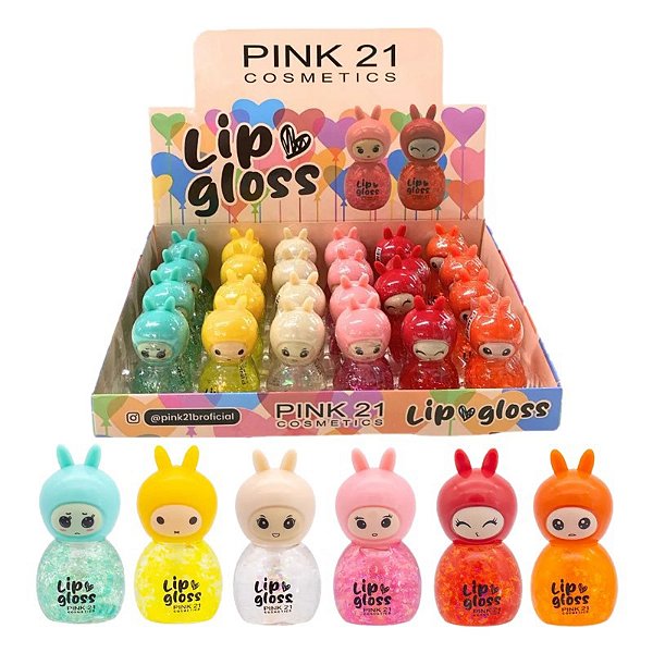 Pink 21 - Lip Gloss Bonequinha 6 cores CS4217- 24 Und