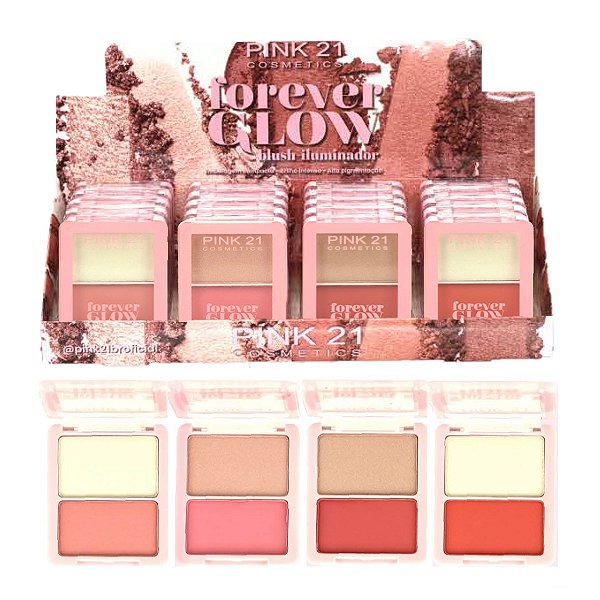 Pink 21 - Blush e Iluminador Forever Glow CS3643 - 24 Und