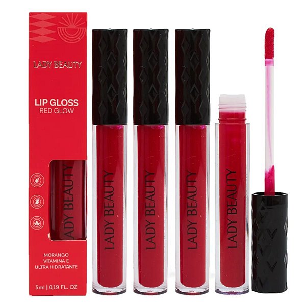 Lady Beauty - Lip Gloss Red Glow Morango LB43 - 6 Und