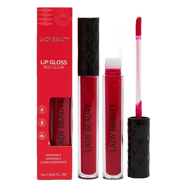 Lady Beauty - Lip Gloss Red Glow Morango LB43 - UNIT