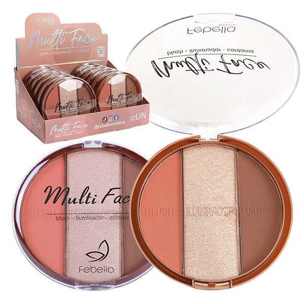 Febella - Kit Multi Face Blush Contorno e Iluminador - 12 Un