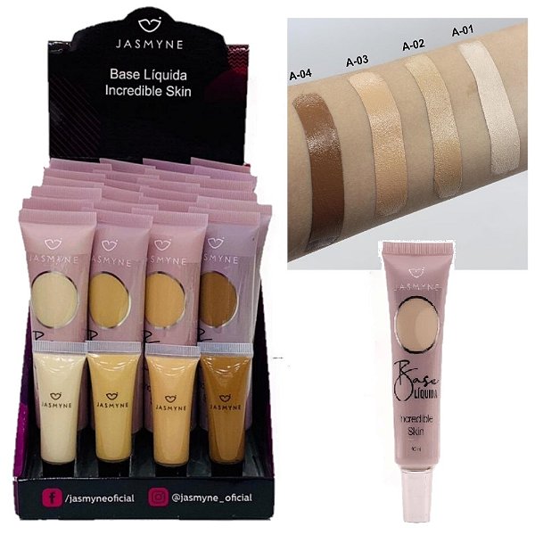 Jasmyne - Base Liquida Incredible Skin JS0306A - 24 Und (Val: 04/25)