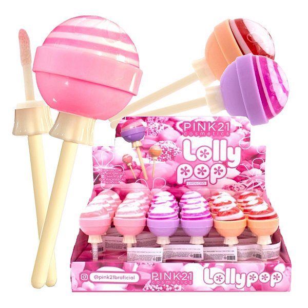 Pink 21 - Lip Gloss com Brilho Pirulito Teen CS4795 - 24 Und