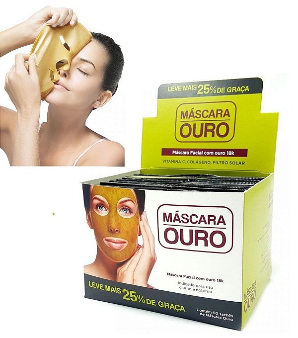 Face Beautiful - Máscara Facial Ouro  - Vitamina C, Colágeno e Filtro Solar ( 50 Unidades )