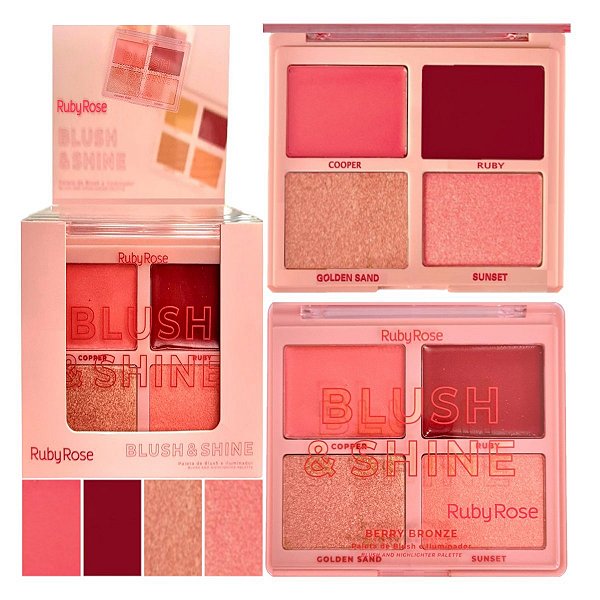 Ruby Rose - Paleta Blush e Iluminador Berry Bronze - 12 un