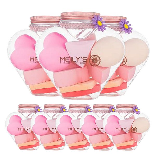 Meilys - Kit 9 Esponjas Pote Coração MAC341 - 6 Kits