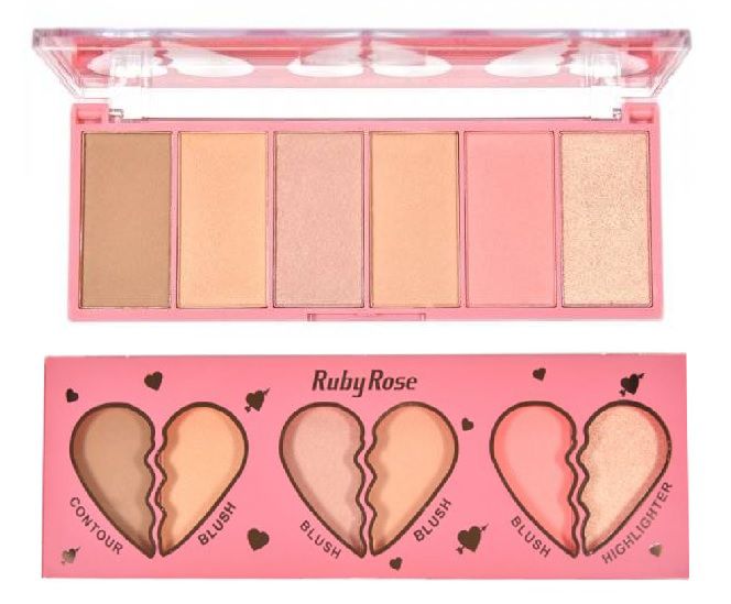 Ruby Rose - Paleta Face Kit Heart Blush Contorno e Iluminador   HB 7520