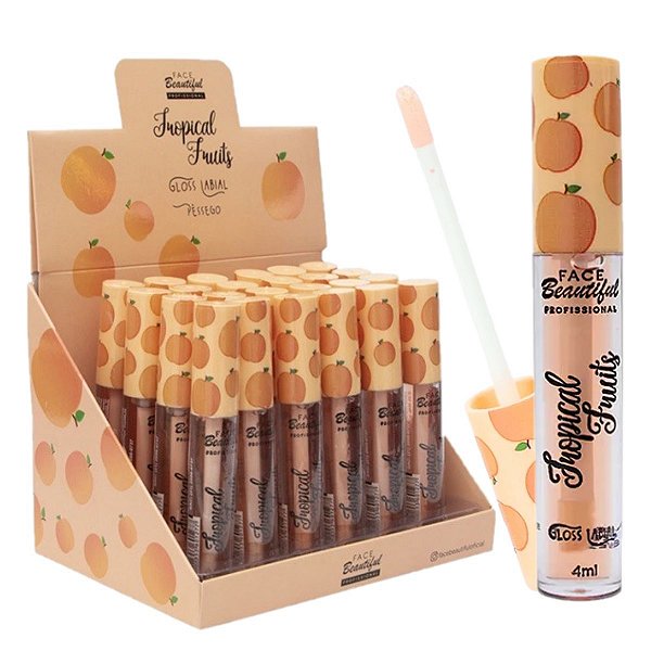 Face Beautiful - Gloss Labial Tropical Pêssego FB168 - 24 Un