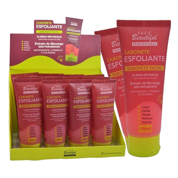 Face Beautiful - Sabonete Esfoliante Morango FB361 - 12 Und