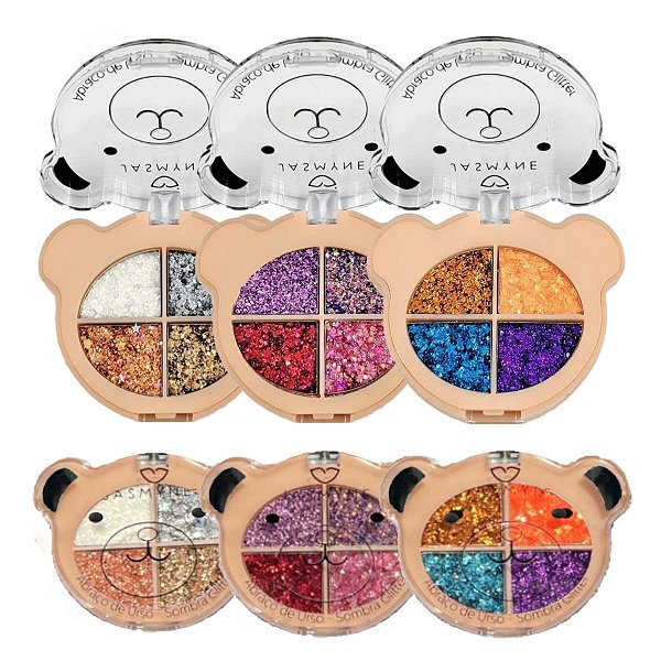 Jasmyne - Paleta de Sombra Glitter Urso JSJ06103 - 6 Und