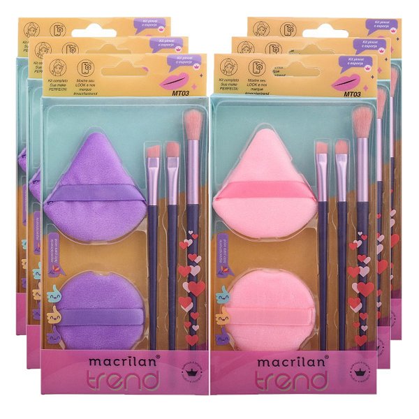 Macrilan - Kit 3 Pinceis e 2 Esponjas Trend MT03 - 6 Kits