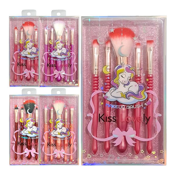 Kiss Lovely - Kit Pinceis de Maquiagem Unicornio - 4 Kits