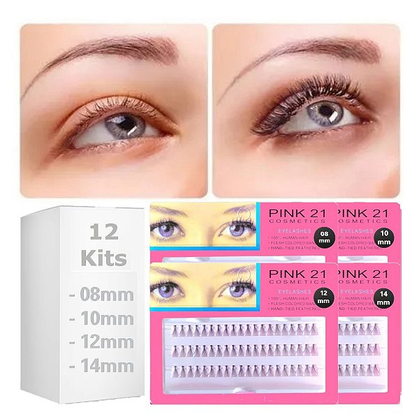 Pink 21 - Cilios em Tufos 8 a 14mm HB87227 - Kit c/ 12 Und