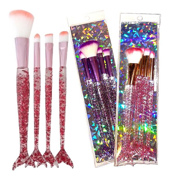 Pink 21 - Kit com 4 Pinceis Sereia Cristal HB87512 - SORT