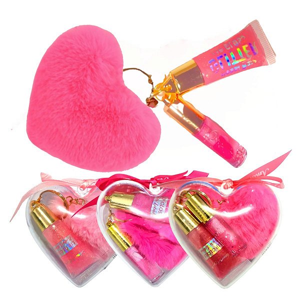 Amor Anjo - 2 Lip Gloss Glitter com Pompom Rosa