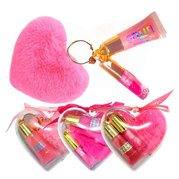 Amor Anjo - 2 Lip Gloss Glitter com Pompom Rosa Claro