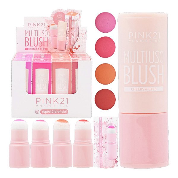 Pink 21 - Blush com Aplicador Multiuso CS4493 - 12 Und