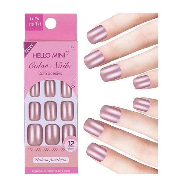 Hello Mini - Unha Postiça Arredondada - ROSE GOLD