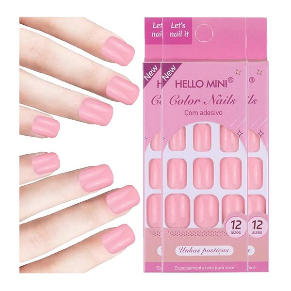 Hello Mini - Unha Postiça Arredondada ROSA - 12 Und