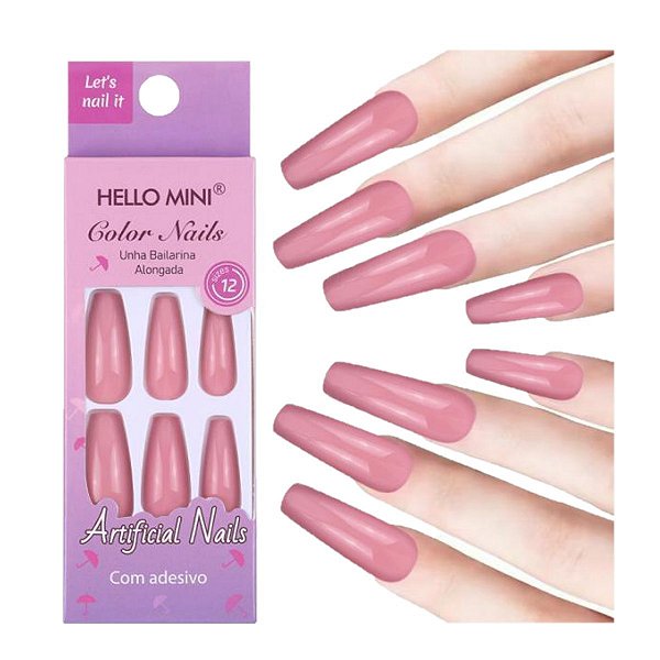 Hello Mini - Unha Postiça Bailarina Alongada - ROSA