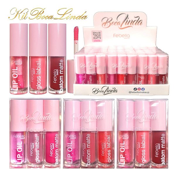 Febella - Kit 3 em 1 Boca  Lip Oil, Gloss e Batom - 18 Kit