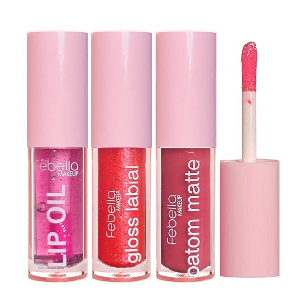 Febella - Kit 3 em 1 Lip Oil e Gloss e Batom Boca Linda - Cor 02
