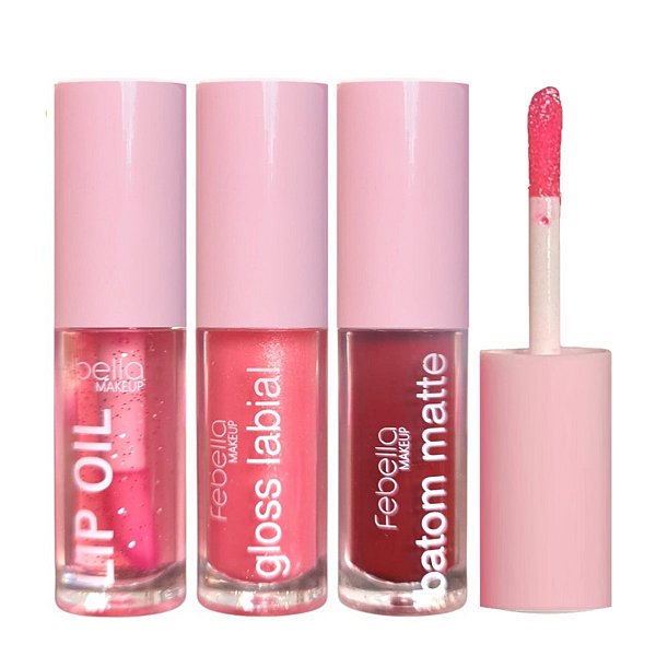 Febella - Kit 3 em 1 Lip Oil, Gloss e Batom Boca Linda - Cor 03